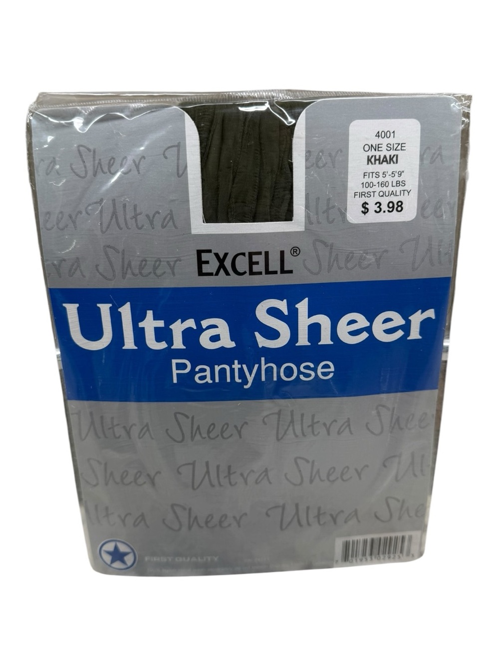 Excell Ultra Sheer Pantyhose 100% Nylon First Quality One Size Khaki 100-160